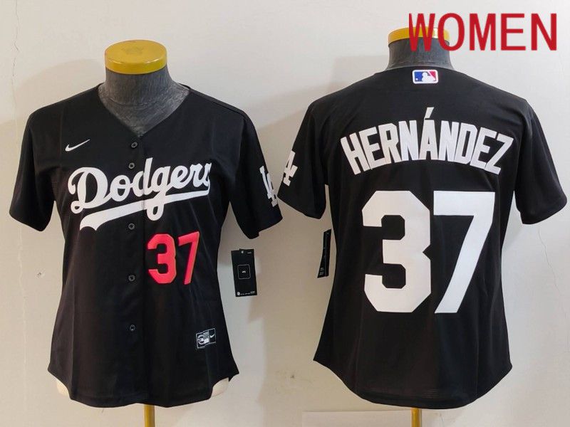 Women Los Angeles Dodgers #37 Hernandez Black Nike Game 2024 MLB Jersey style 7262->women mlb jersey->Women Jersey